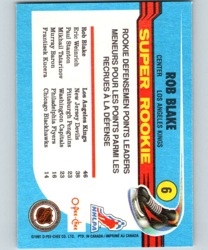 1991-92 O-Pee-Chee #6 Rob Blake SR Mint RC Rookie Los Angeles Kings