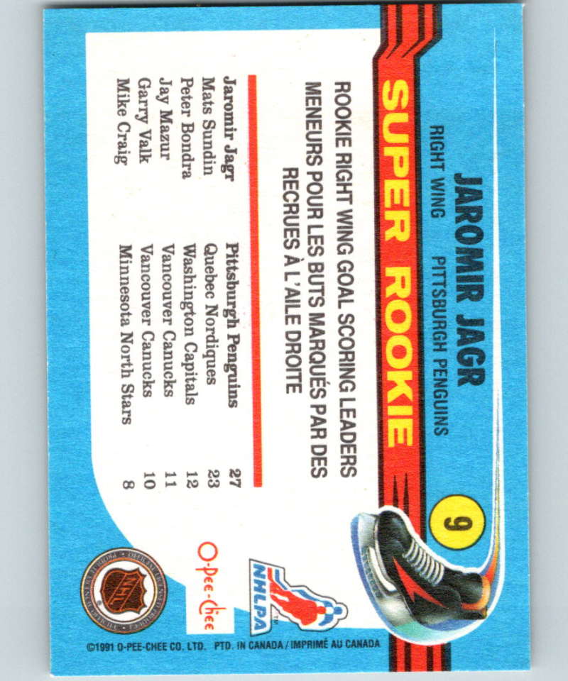 1991-92 O-Pee-Chee #9 Jaromir Jagr SR Mint RC Rookie Pittsburgh Penguins