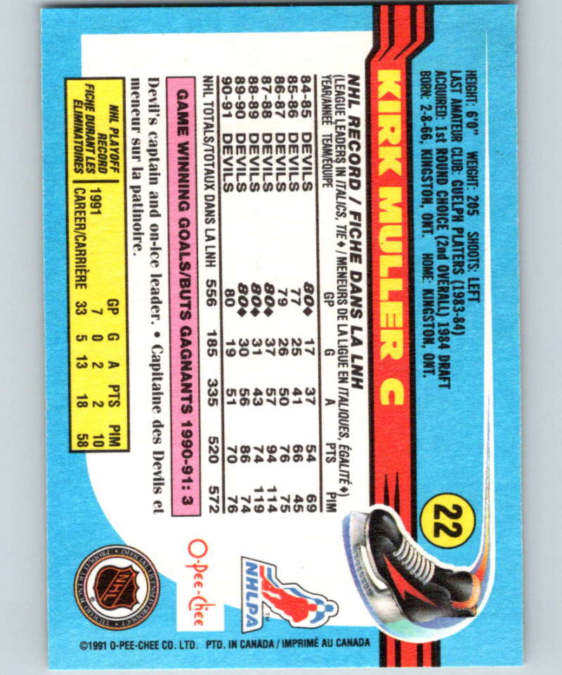1991-92 O-Pee-Chee #22 Kirk Muller Mint New Jersey Devils Image 2