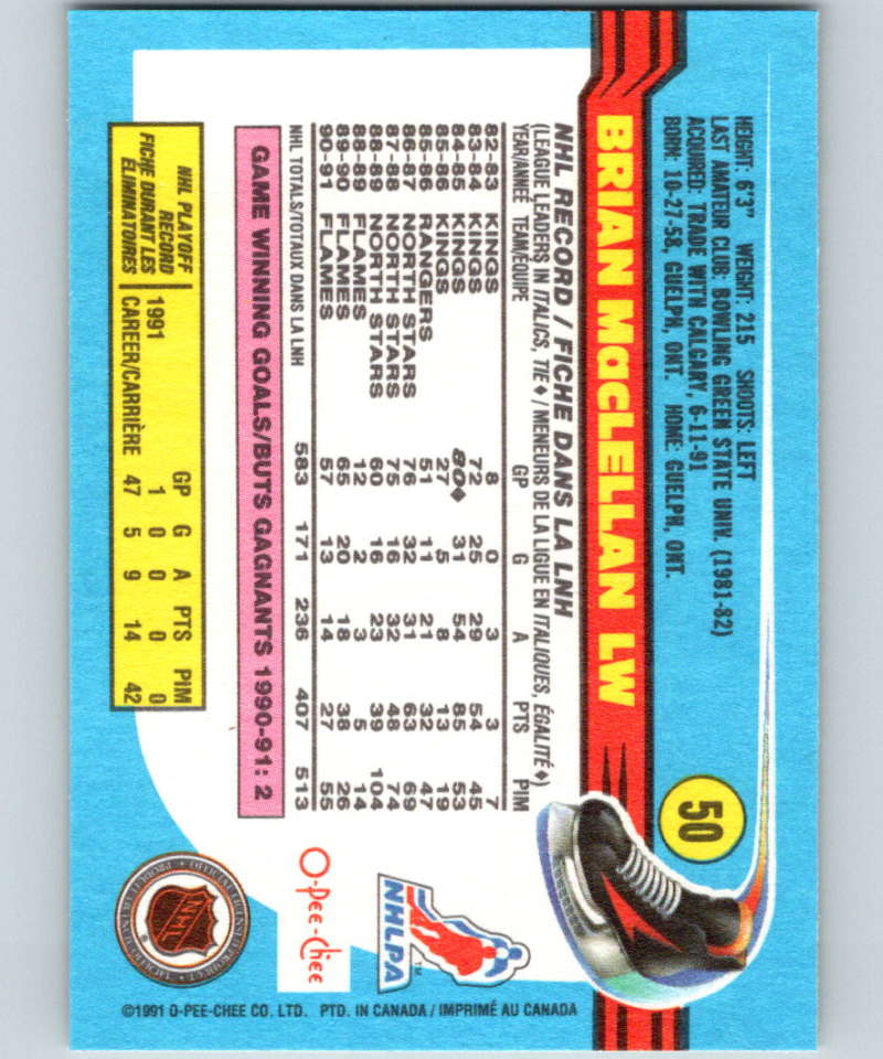 1991-92 O-Pee-Chee #50 Brian MacLellan Mint Calgary Flames