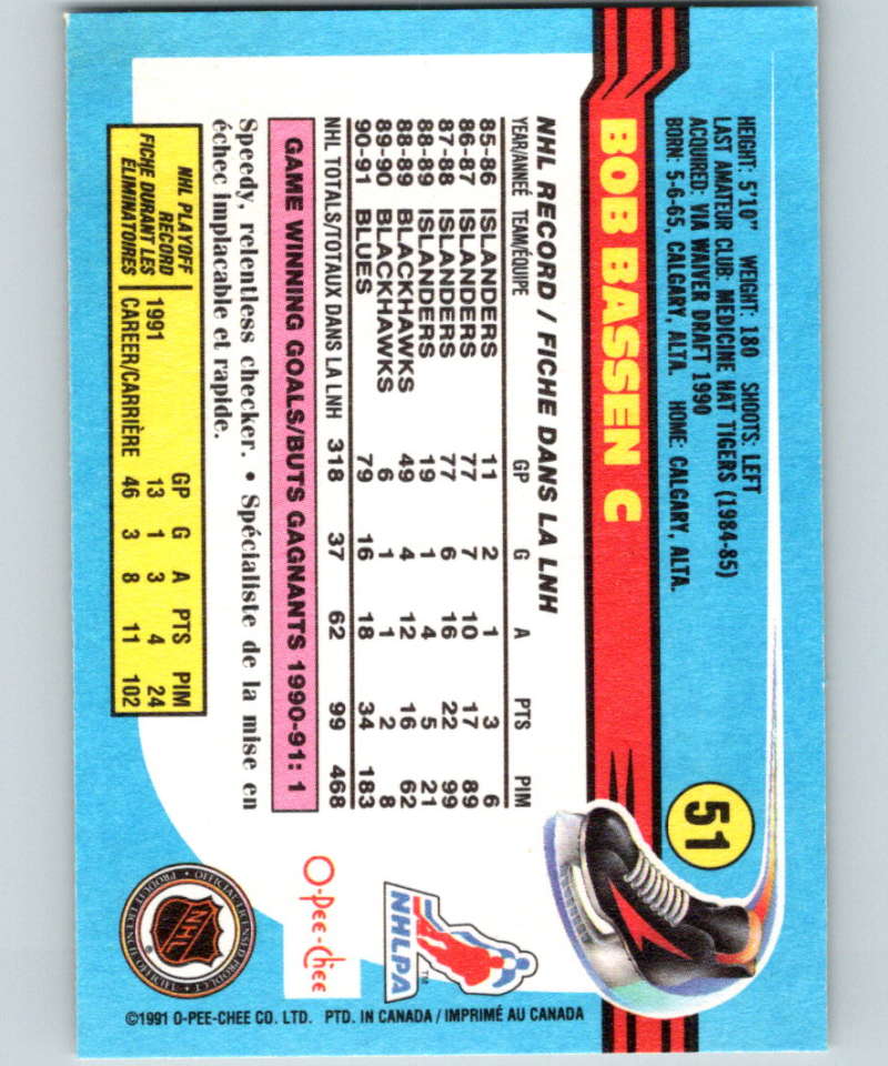 1991-92 O-Pee-Chee #51 Bob Bassen Mint St. Louis Blues Image 2