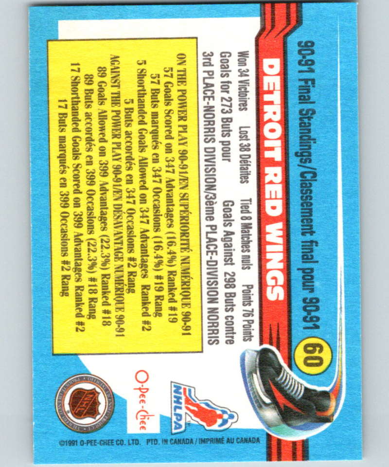 1991-92 O-Pee-Chee #60 Red Wings Team Mint Detroit Red Wings