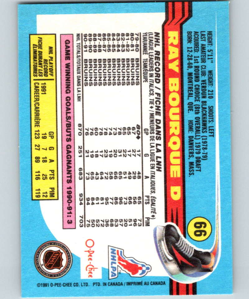 1991-92 O-Pee-Chee #66 Ray Bourque Mint Boston Bruins