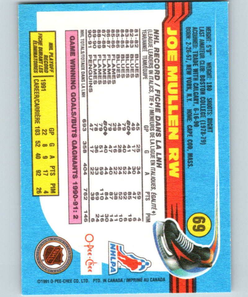 1991-92 O-Pee-Chee #69 Joe Mullen Mint Calgary Flames Image 2