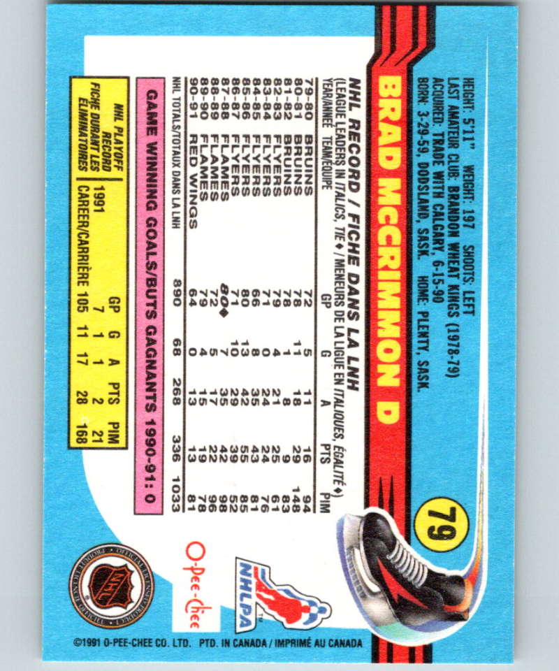 1991-92 O-Pee-Chee #79 Brad McCrimmon Mint Detroit Red Wings