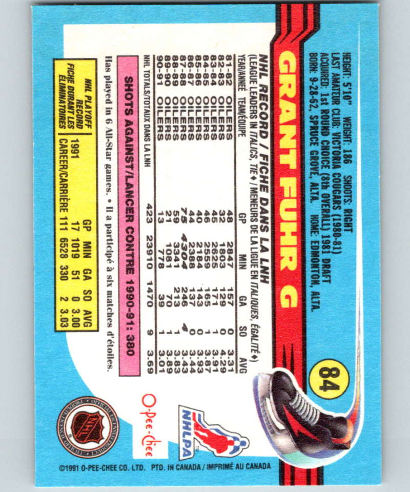 1991-92 O-Pee-Chee #84 Grant Fuhr Mint Edmonton Oilers