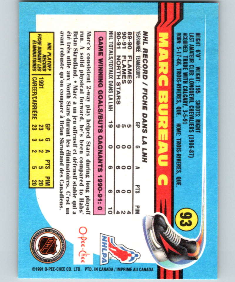 1991-92 O-Pee-Chee #93 Marc Bureau Mint Minnesota North Stars