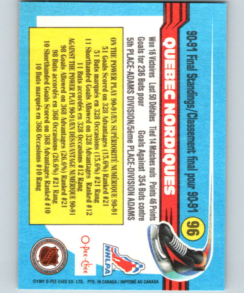 1991-92 O-Pee-Chee #96 Nordiques Team Mint Image 2