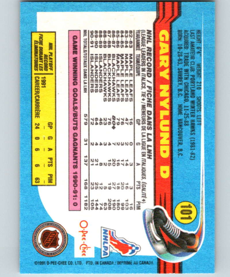 1991-92 O-Pee-Chee #101 Gary Nylund Mint New York Islanders Image 2