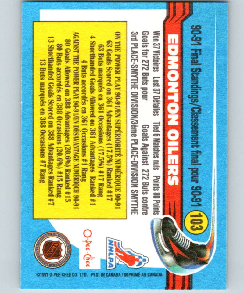 1991-92 O-Pee-Chee #103 Oilers Team Mint Image 2