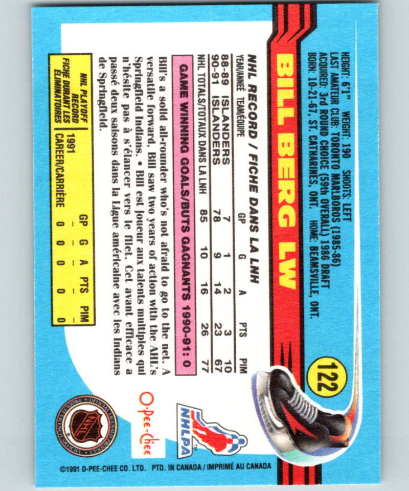 1991-92 O-Pee-Chee #122 Bill Berg Mint New York Islanders Image 2