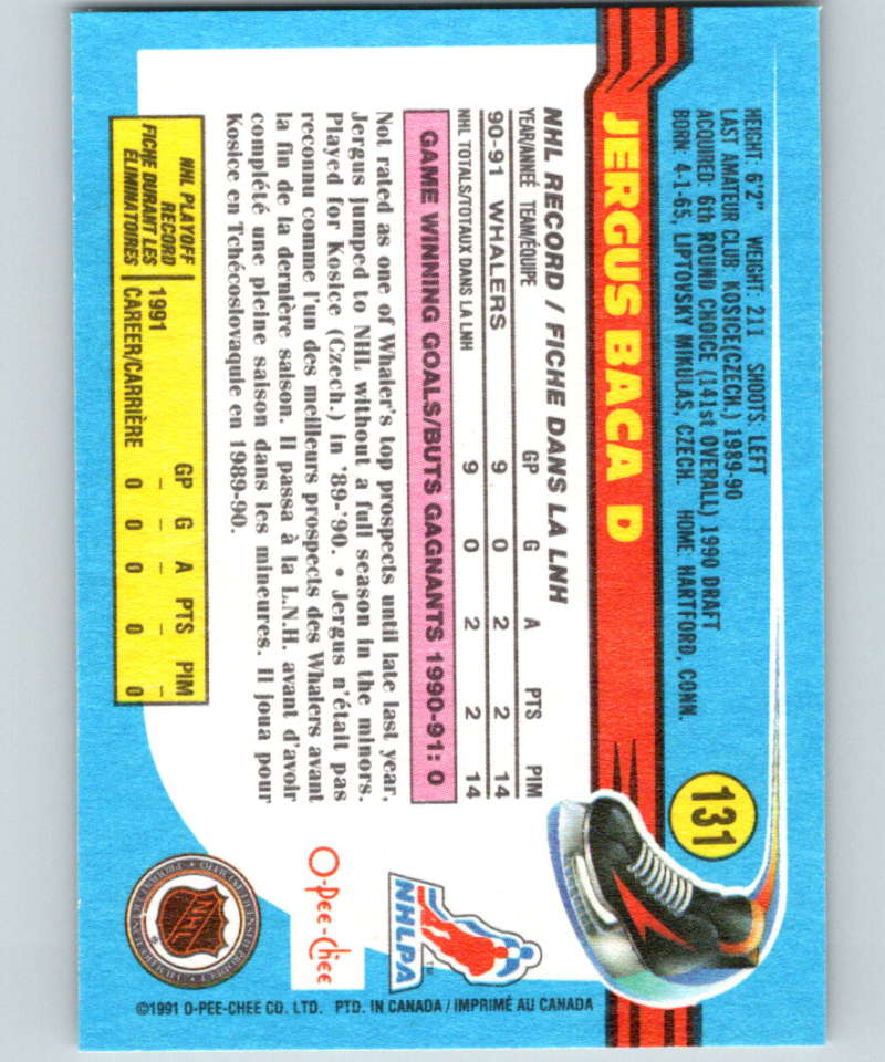 1991-92 O-Pee-Chee #131 Jergus Baca Mint Hartford Whalers Image 2