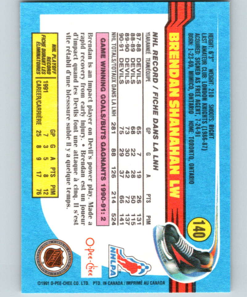 1991-92 O-Pee-Chee #140 Brendan Shanahan Mint New Jersey Devils Image 2