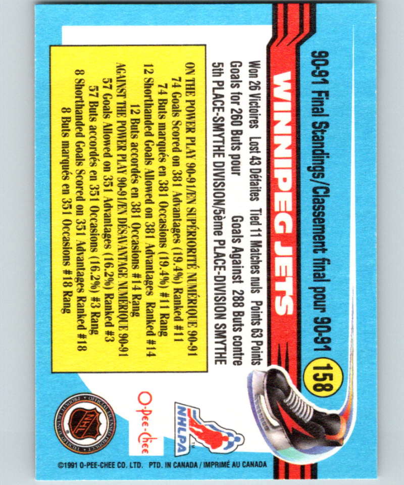 1991-92 O-Pee-Chee #158 Jets Team Mint Winnipeg Jets Image 2