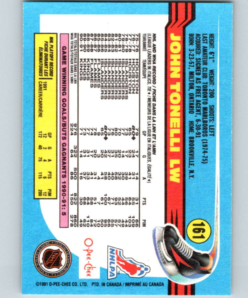 1991-92 O-Pee-Chee #161 John Tonelli Mint Los Angeles Kings Image 2