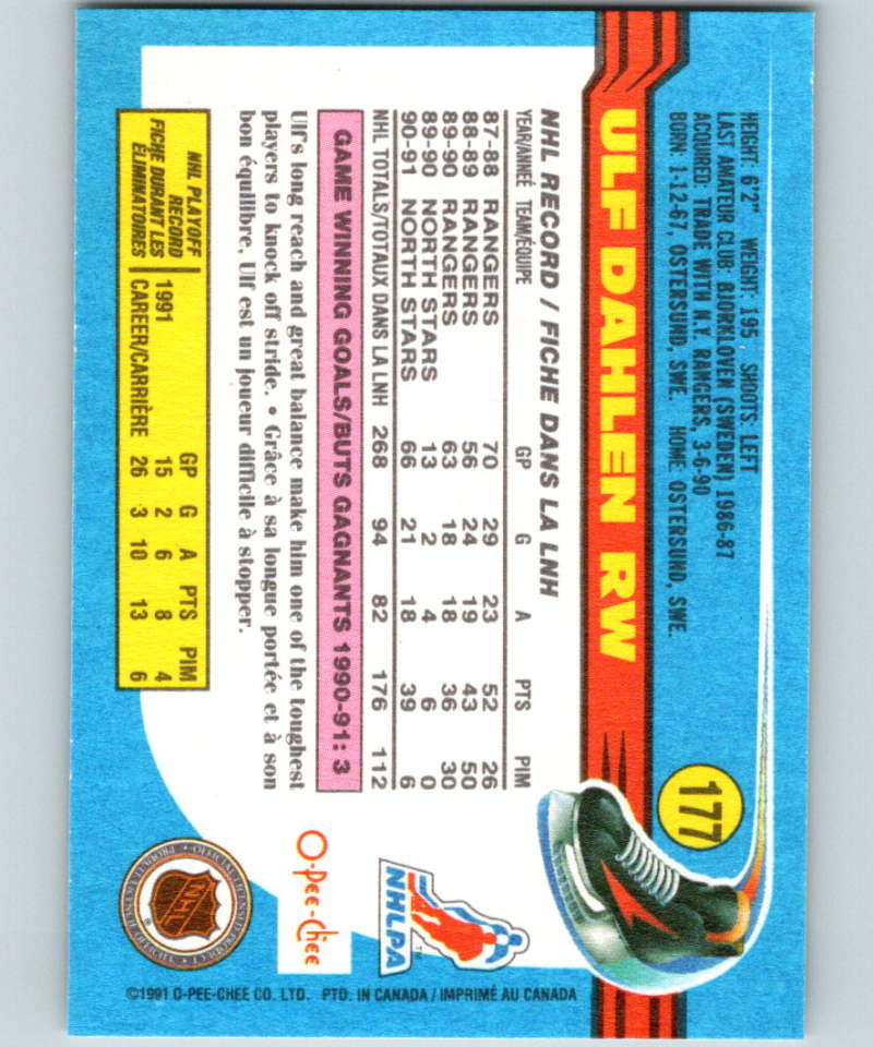 1991-92 O-Pee-Chee #177 Ulf Dahlen Mint Minnesota North Stars