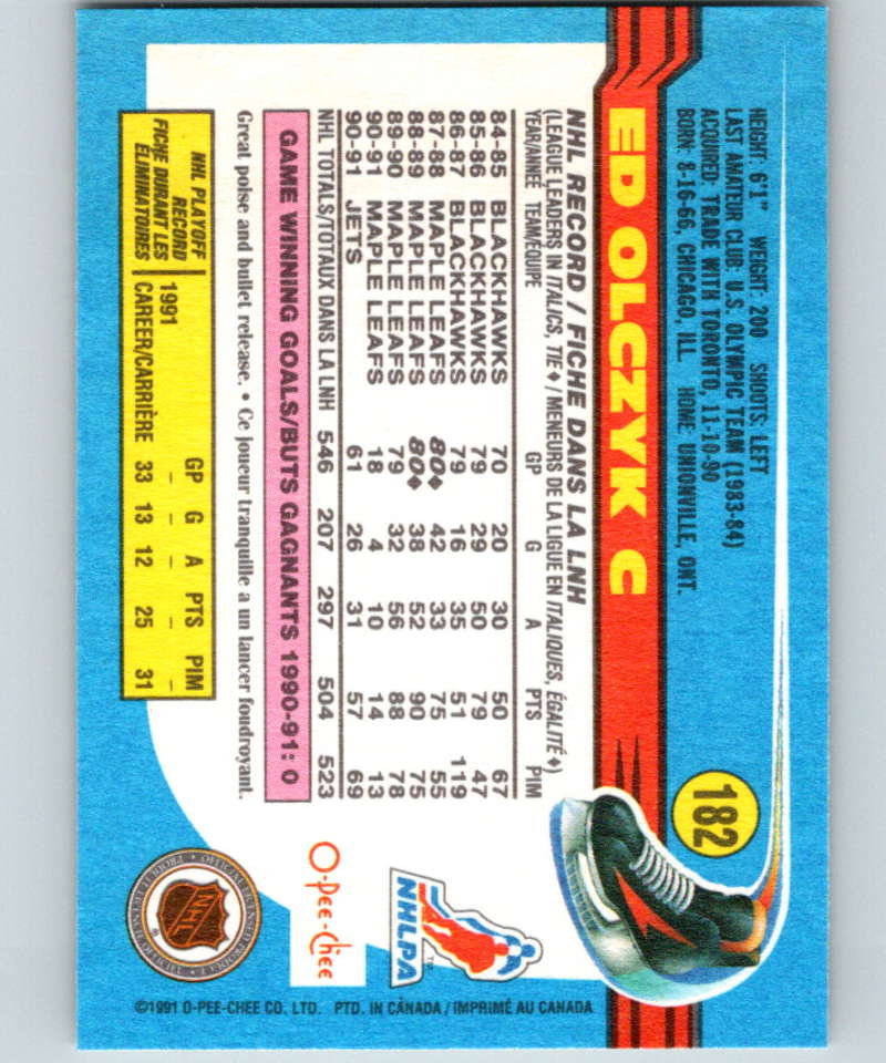 1991-92 O-Pee-Chee #182 Ed Olczyk Mint Winnipeg Jets Image 2