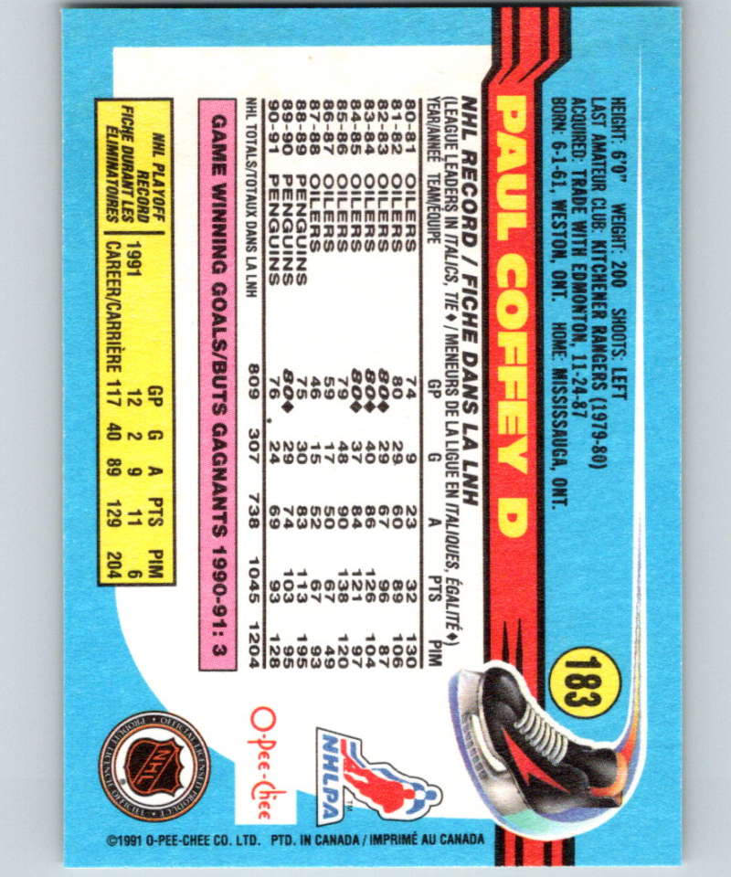 1991-92 O-Pee-Chee #183 Paul Coffey Mint Pittsburgh Penguins Image 2