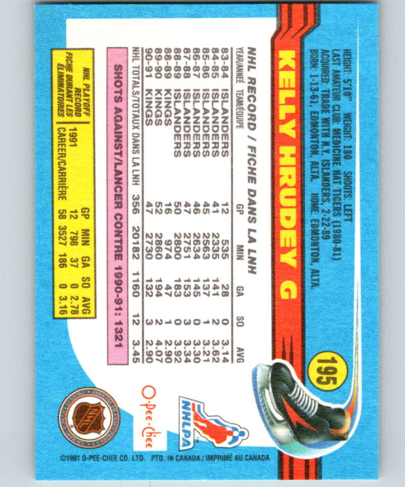 1991-92 O-Pee-Chee #195 Kelly Hrudey Mint Los Angeles Kings