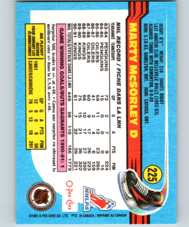 1991-92 O-Pee-Chee #225 Marty McSorley Mint Los Angeles Kings Image 2