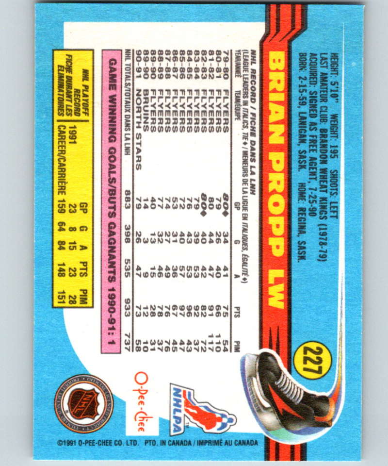 1991-92 O-Pee-Chee #227 Brian Propp Mint Minnesota North Stars Image 2