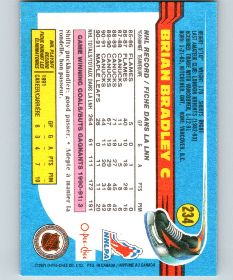 1991-92 O-Pee-Chee #234 Brian Bradley Mint Toronto Maple Leafs