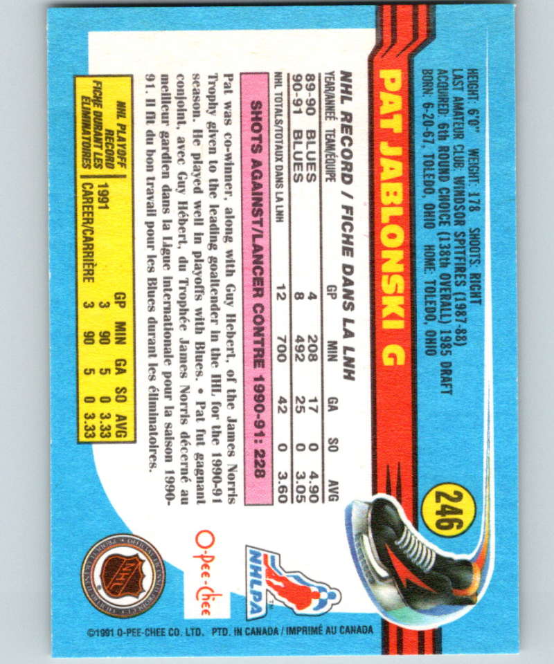 1991-92 O-Pee-Chee #246 Pat Jablonski Mint RC Rookie St. Louis Blues Image 2