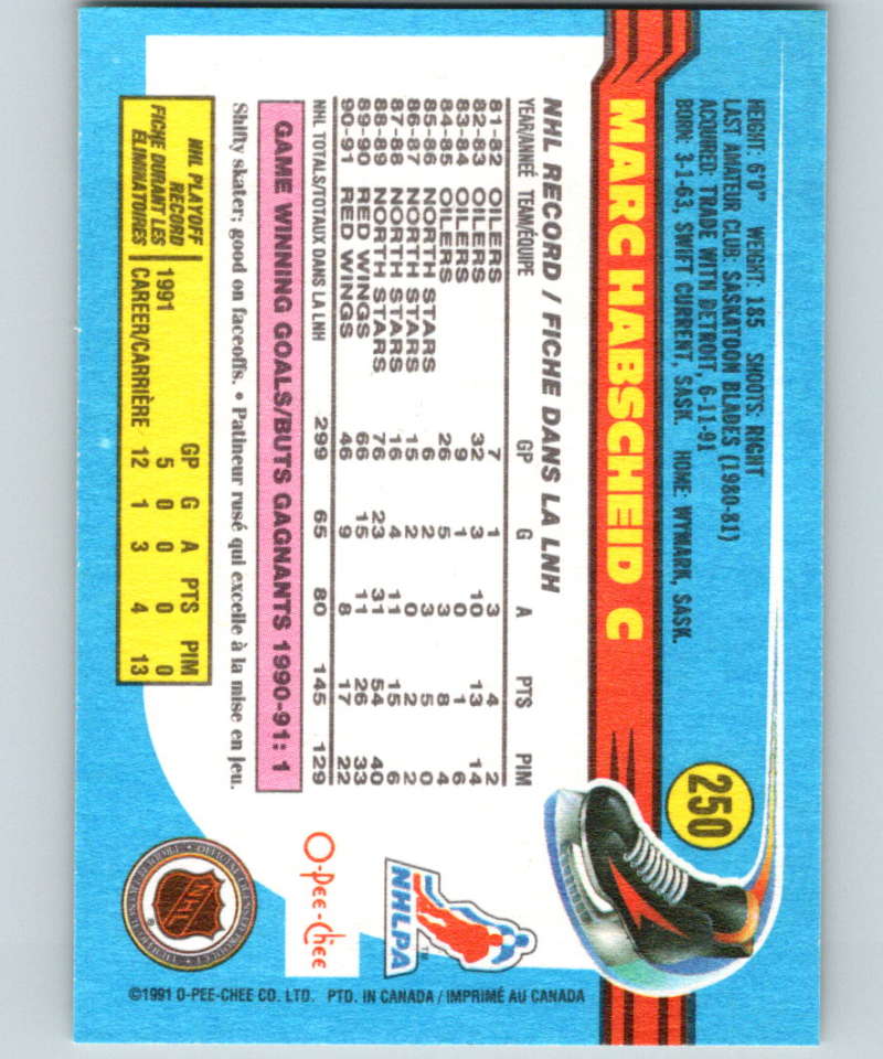 1991-92 O-Pee-Chee #250 Marc Habscheid Mint Detroit Red Wings Image 2