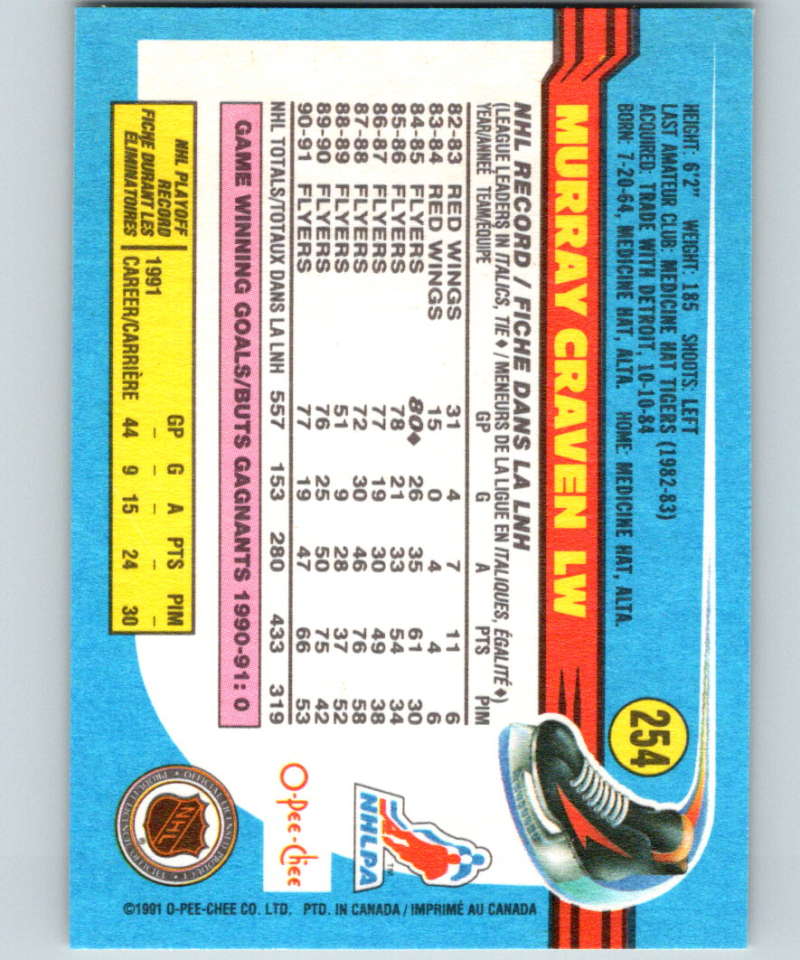 1991-92 O-Pee-Chee #254 Murray Craven Mint Philadelphia Flyers Image 2
