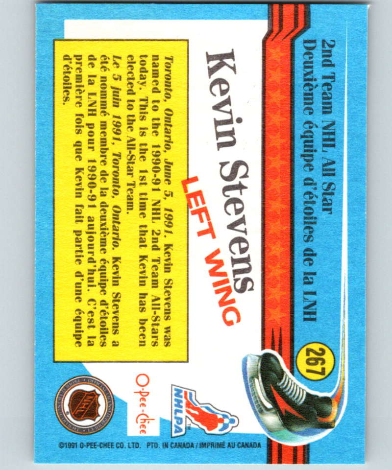 1991-92 O-Pee-Chee #267 Kevin Stevens AS Mint Pittsburgh Penguins Image 2