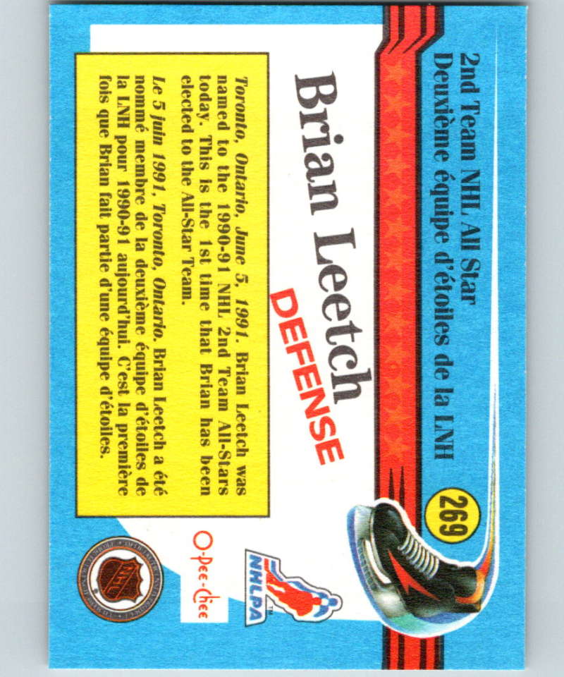 1991-92 O-Pee-Chee #269 Brian Leetch AS Mint New York Rangers Image 2