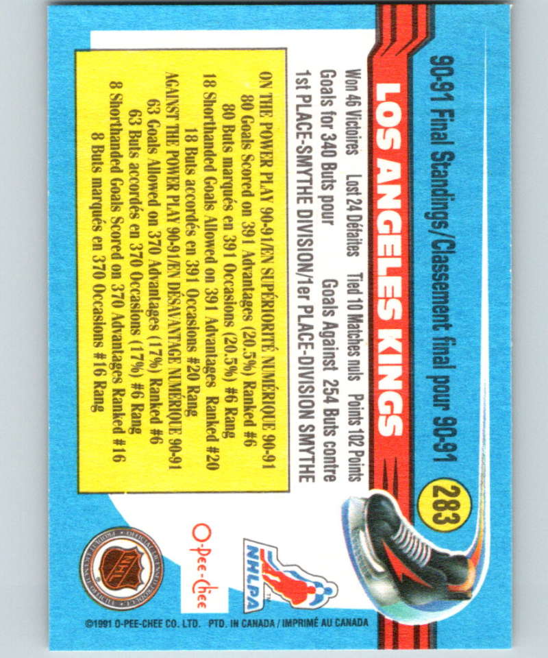 1991-92 O-Pee-Chee #283 Kings Team Mint Los Angeles Kings Image 2