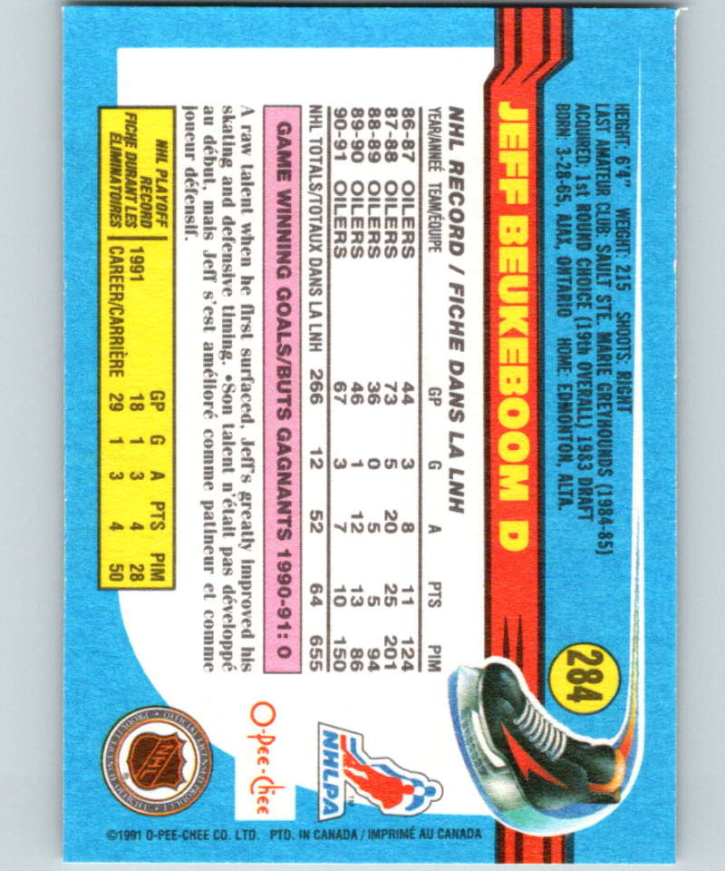 1991-92 O-Pee-Chee #284 Jeff Beukeboom Mint Edmonton Oilers