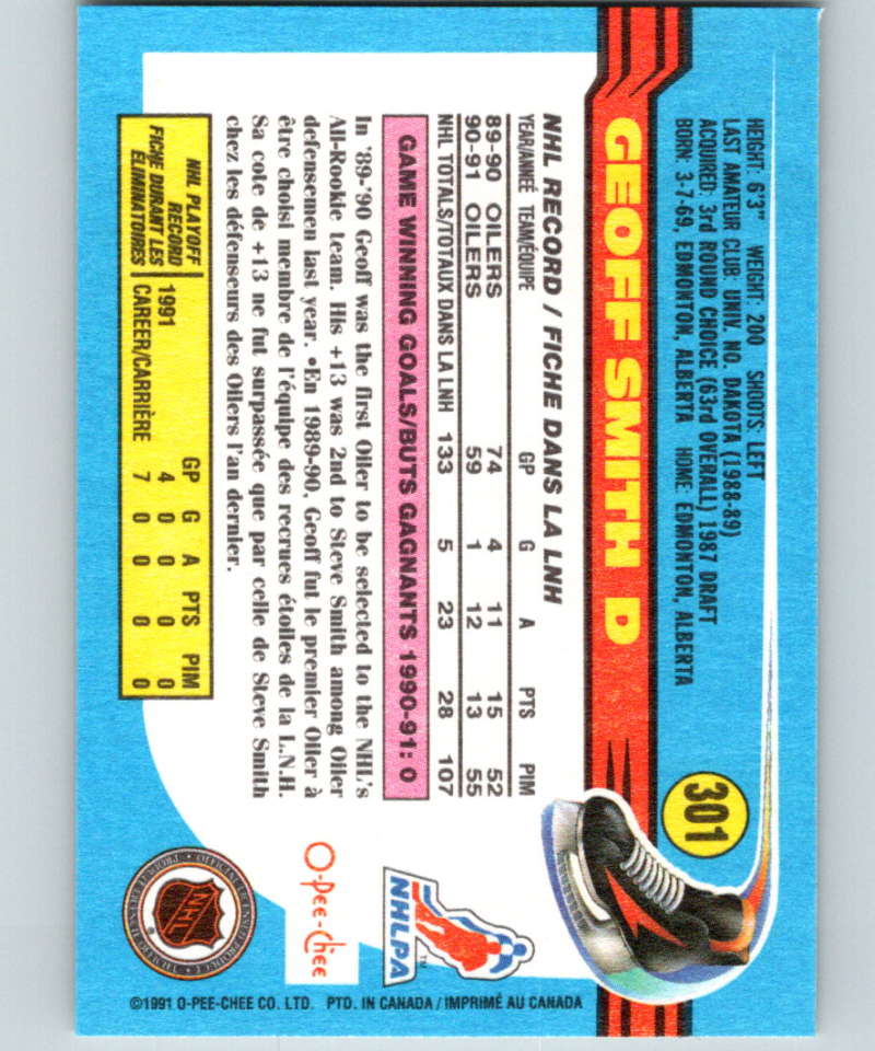 1991-92 O-Pee-Chee #301 Geoff Smith Mint Edmonton Oilers Image 2