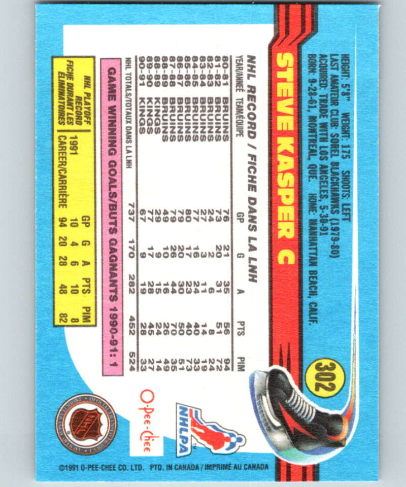 1991-92 O-Pee-Chee #302 Steve Kasper Mint Los Angeles Kings Image 2