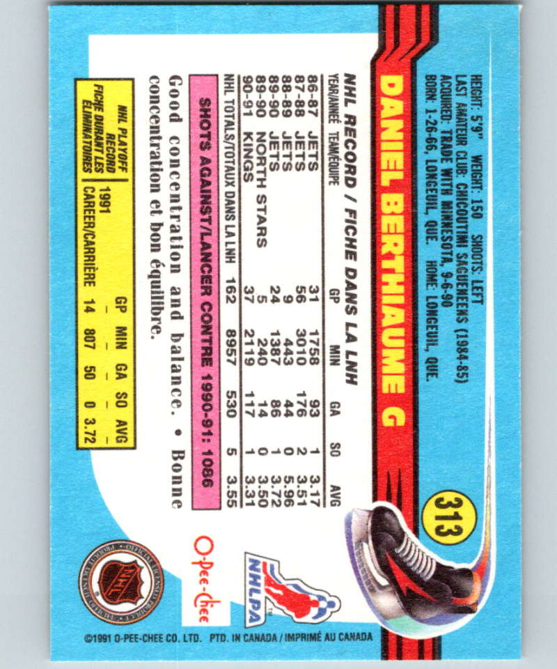1991-92 O-Pee-Chee #313 Daniel Berthiaume Mint Los Angeles Kings Image 2