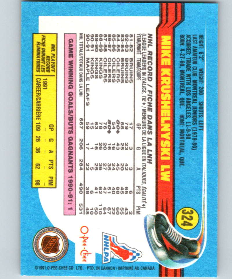 1991-92 O-Pee-Chee #324 Mike Krushelnyski Mint Toronto Maple Leafs