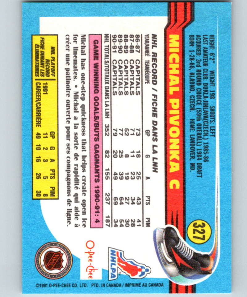 1991-92 O-Pee-Chee #327 Michal Pivonka Mint Washington Capitals Image 2