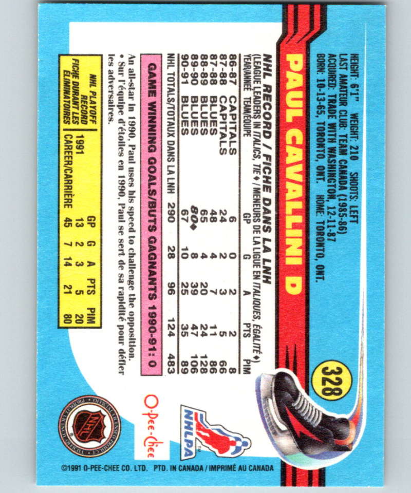 1991-92 O-Pee-Chee #328 Paul Cavallini Mint St. Louis Blues Image 2