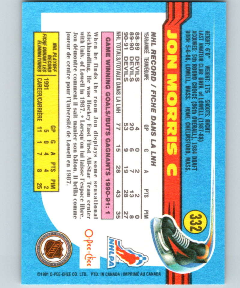 1991-92 O-Pee-Chee #332 Jon Morris Mint New Jersey Devils Image 2