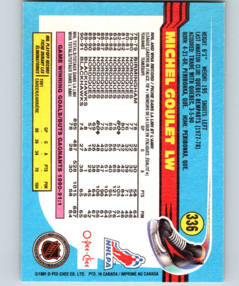 1991-92 O-Pee-Chee #336 Michel Goulet Mint Chicago Blackhawks Image 2