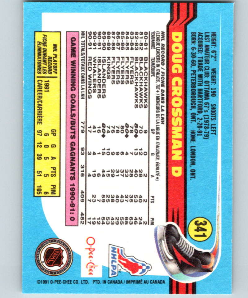 1991-92 O-Pee-Chee #341 Doug Crossman Mint Detroit Red Wings Image 2