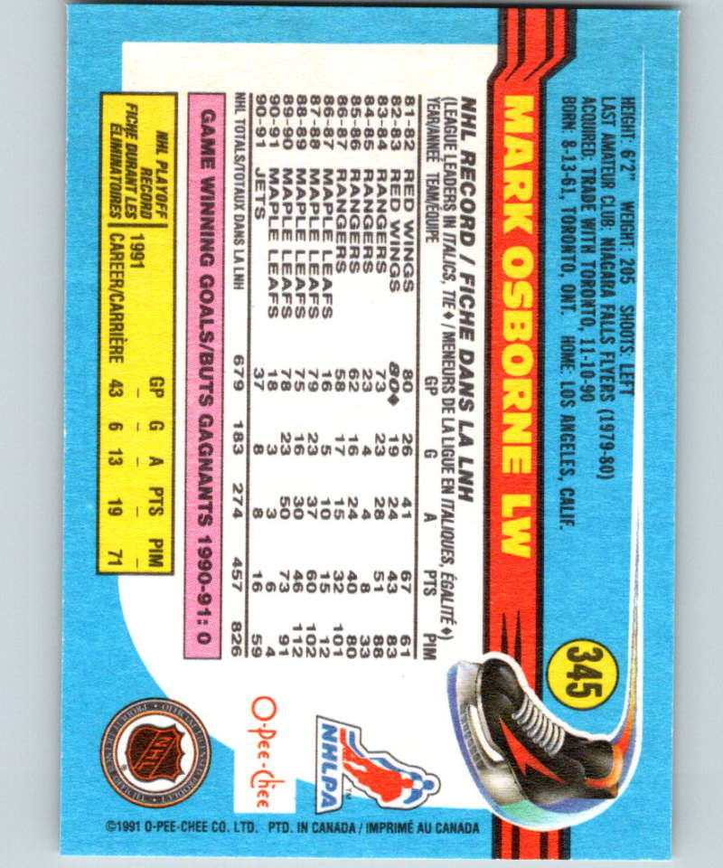 1991-92 O-Pee-Chee #345 Mark Osborne Mint Winnipeg Jets Image 2
