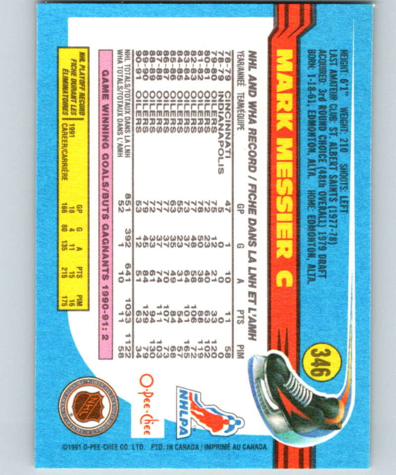 1991-92 O-Pee-Chee #346 Mark Messier Mint Edmonton Oilers