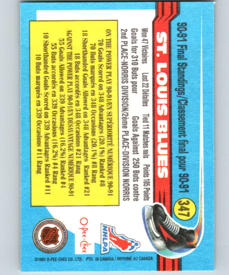 1991-92 O-Pee-Chee #347 Blues Team Mint Image 2