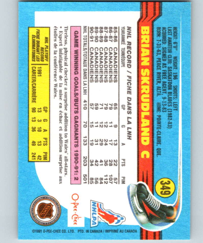 1991-92 O-Pee-Chee #349 Brian Skrudland Mint Montreal Canadiens Image 2