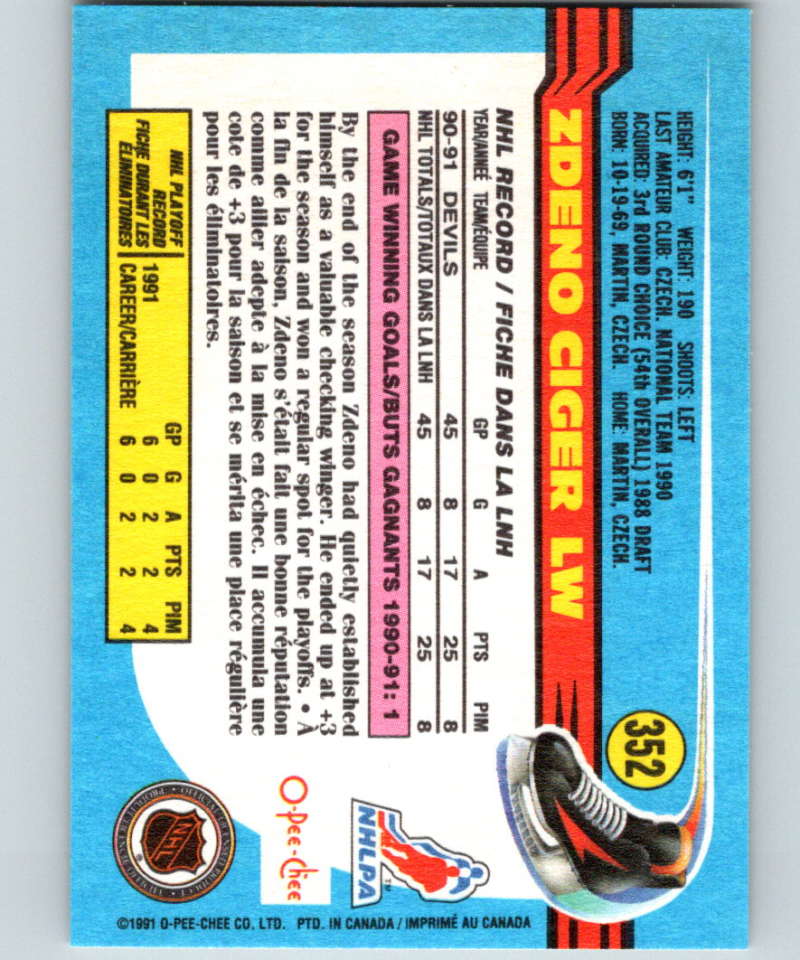 1991-92 O-Pee-Chee #352 Zdeno Ciger Mint New Jersey Devils Image 2