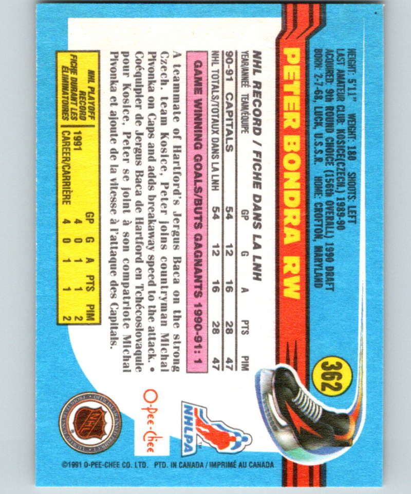 1991-92 O-Pee-Chee #362 Peter Bondra Mint Washington Capitals Image 2