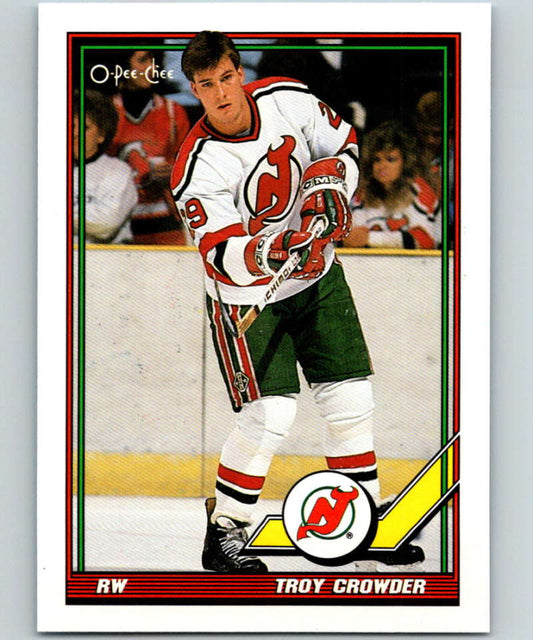 1991-92 O-Pee-Chee #374 Troy Crowder Mint New Jersey Devils  Image 1