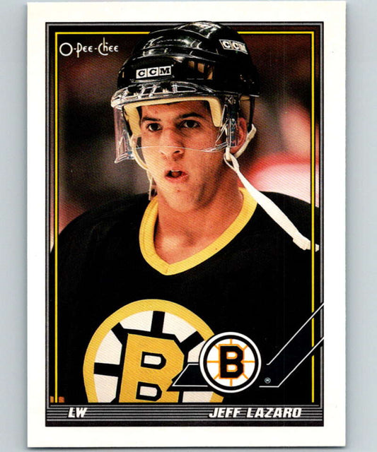 1991-92 O-Pee-Chee #380 Jeff Lazaro Mint Boston Bruins  Image 1